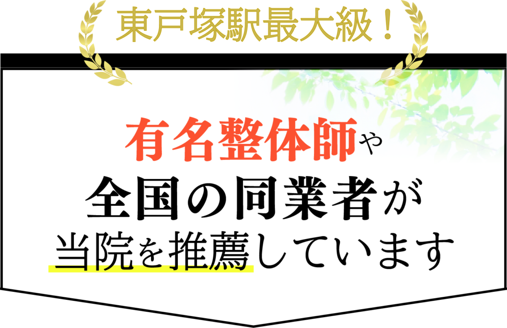 東戸塚駅最大級!有名整体師や全国の同業者が当院を推薦しています。
